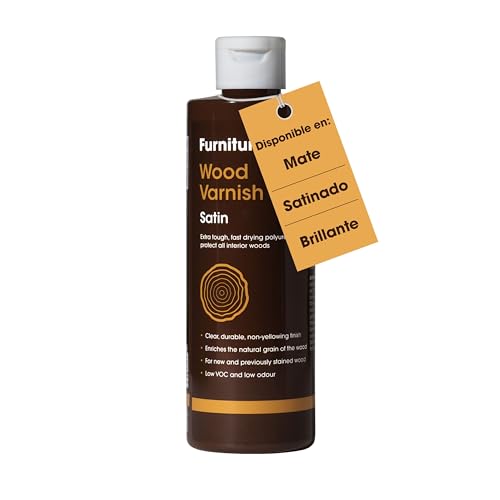 Barniz de madera interior extra resistente (250 ml, satinado) – Secado rápido, barniz de a base de agua para proteger todos los muebles de dura y blanda, puertas