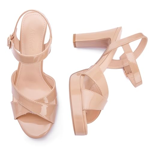 Image of Platform High Heels for Women Strappy Chunky Heels Sandals for Women Open Toe Block Heeled Sandals with Ankle Strap Summer Dress Shoes
