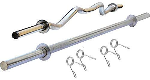 ranac straight & curl rod bar fitness barbell bar with locks - 2pc (26mm-4ft) | gym equipment for men and women | weightlifting and powerlifting | dumbbell bar for strength training & exercise