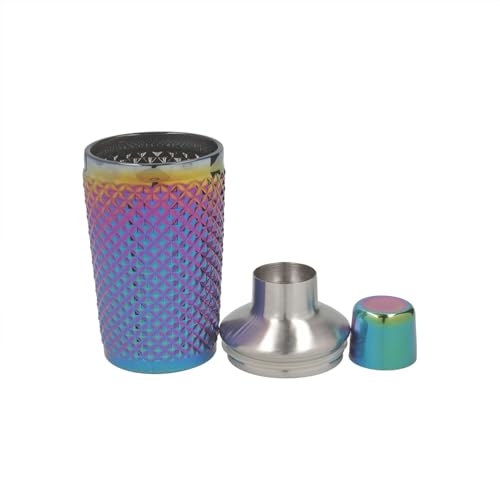 Image of BarCraft Premium Studded Glass Cocktail Shaker for thinKitchen, 300 ml, Rainbow-Pearl Iridescent Finish, Integrated Strainer, Spill-Proof Design, Ideal for Bartending at Home