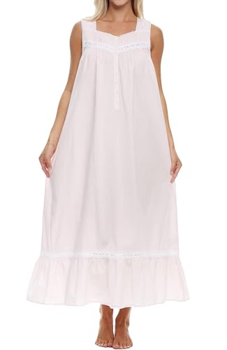 Image of Alexander Del Rossa Cotton Nightgowns for Women, Victorian Nightgown, Ladies Vintage Cotton Sleeveless