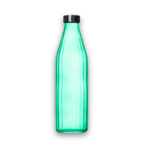 Image of SAND DUNE TorquiseColour Glass water bottle, 800 ml Each, Set of 1, with Leak-Proof Airtight Stainless-Steel Lid for Water, Smoothie, Juices - Reusable Travel Glass Drinking Fridge Bottles