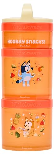 Image of Whiskware Bluey Stackable Snack Containers for Babies, Toddlers, and Kids, 3 Stackable Snack Cups for School and Travel, Cupholder Friendly, Bluey and Bingo! Hooray Snacks!