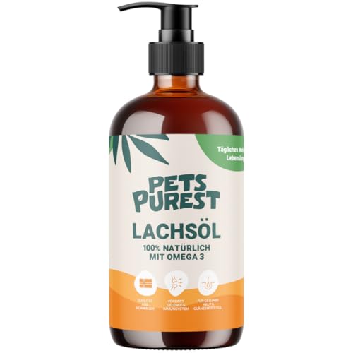 Pets Purest Aceite de salmón para perros y gatos, 1000 ml, puro aceite de salmón noruego con Omega 3-6-9 y vitamina E, apoya la piel, el pelo, las articulaciones y el sistema inmunológico – 100%