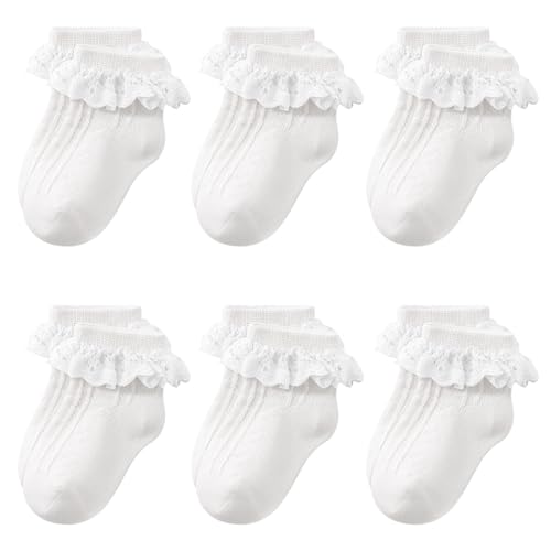 Witwot 6 Pairs Toddler Ruffle Socks Baby Girls Frilly Lace Socks Kids Ankle Dress Socks 1t -8 Years