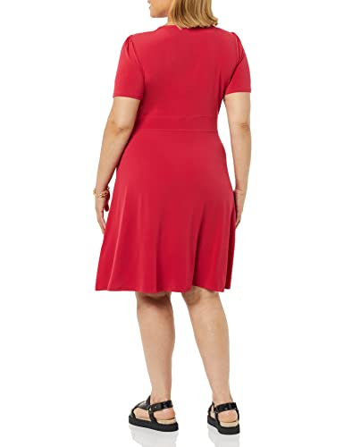 Image of Amazon Essentials Women's Short Sleeve V-Neck Gathered Flattering Fit and Flare Dress