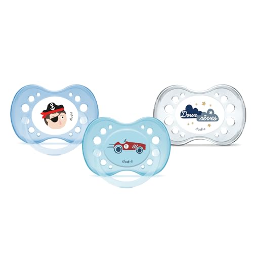 DODIE Lot de 3 Sucettes Anatomiques ESSENTIEL JOUR/NUIT +6 mois BLEU