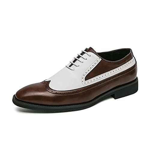 Dress Oxford for Men Lace Up Two Tone Brown and White Wing tip PU Leather Anti-Slip Slip Resistant Low Top Wedding(Brown,10 M US)