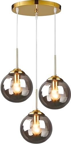 Image of 3 Lamp Cluster Smoke Black Glass Ceiling Hanging Light, Kitchen Island, Balcony, Hallway, Living Room (Without Bulb)