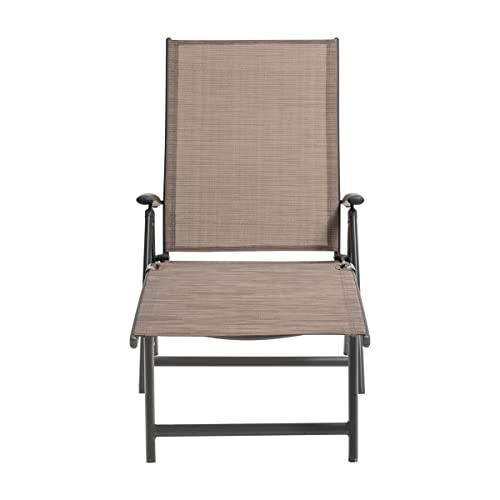 Pellebant Aluminum Patio Chaise Lounge Chair, Adjustable Chair For Outside With 8 Backrest Positions, Brown Frame, Folding Outdoor Recliners All Weather For Beach, Pool And Yard, Brown #TOP2