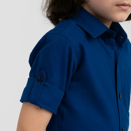Image of Boys Kids Royal Blue Cotton Shirt, Long Roll-Up Sleeves, Party, Age 2-6 Years