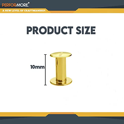 Performore - 50 Pack of Chicago Screw Post Binding Screws, 10mm Brass Plated Metal Screw Posts for Scrapbooking, Photo Albums, Binding Leather Repair