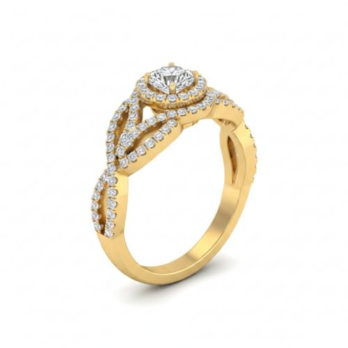 Image of Choose Your Gemstone Round Twisted Pave Double Halo Diamond CZ Ring Yellow Gold Plated Round Shape Double Halo Engagement Ring for Women, and Ladies US Size 4 to 12