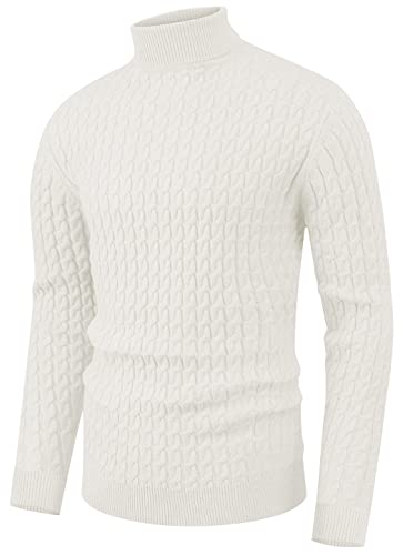 Sailwind Men's Twisted Knitted Turtleneck Sweater Casual Soft Pullover Sweaters for Men US Small White