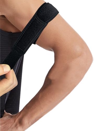 Elastic Upper Arm Strap Brace Support for Tendonitis Treatment, Tears, Swelling Relief, Injuries, Tendon Rupture, Brachii Muscle Strains, Tricep Pain Wrap, Bicep Tendonitis Pain Relief (Black)