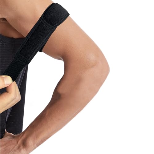 Sgozam Elastic Upper Arm Strap Brace Support for Tendonitis Treatment, Tears, Swelling Relief, Injuries, Tendon Rupture, Brachii Muscle Strains, Tricep Pain Wrap, Bicep Tendonitis Pain Relief (Black)