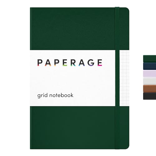 PAPERAGE Graph Paper Journal Notebook, (Dark Green), 160 Pages, Medium 5.6 in x 8 in - 100 GSM Thick Paper – Hardcover Grid Notebook for Work or School