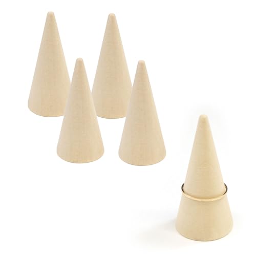 リングスタンド 木製 【5x2.5cm】 5個入り 指輪ホルダー リングホルダー 指輪置き 指輪 木目 円錐 収納 展示 保管 ディスプレイ おしゃれ きらきらぷんぷん丸 RSH-002
