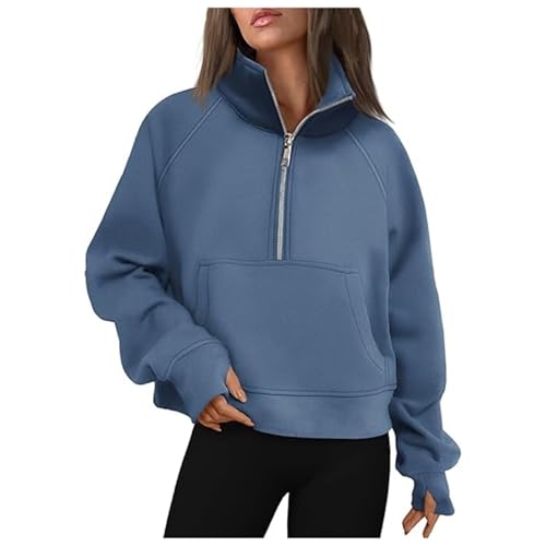 RUITOTP Jersey para mujer con media cremallera sudadera con forro polar otoño alto sudadera extragrande sin capucha con alto tops Día a día Comodidad