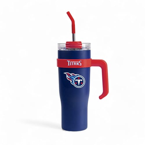 Image of The Memory Company Officially Licensed 46oz Team Color Slim Tumbler with Straw and Handle, Tennessee Titans