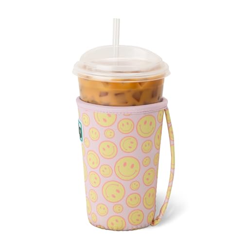 Image of Swig Life Medium Iced Coffee Cup Coolie with Handle, Oh Happy Day