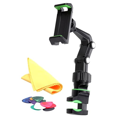 調整可能な角度電話スタンドクランプライブパフォーマンスと音楽レッスン用の多機能ギターヘッド電話マウントライブストリーミング用のクリップ付きギターピックホルダー