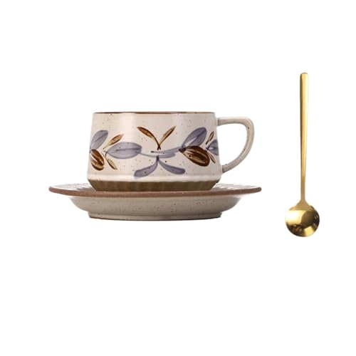 MENGLI-2024 Tazas de café Juego de taza café/té cerámica floral vintage con platillo y cuchara