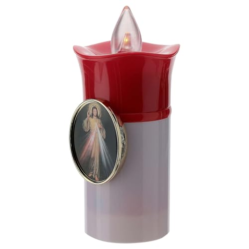 Lumada Electric Candle, White, Image of Jesus with Flickering li
