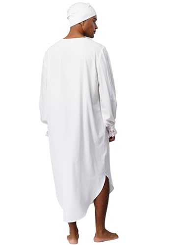 iiniim Mens Pajama Soft Loose Victorian Long Sleeve Nightgown with Sleeping Cap Sleepwear Nightwear4