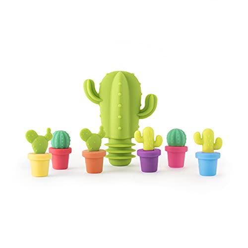 TrueZoo Silicone Drink Charms, Identifier for Drinks, Birthday, Wedding, Bachelor Bachelorette Party, Picnic, Outdoor, Home Bar, Set of 7, Cactus