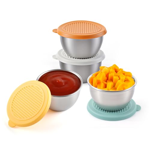 Ninsula 2oz Small Salad Dressing Containers To Go 4 Pack Condiment Containers with lids Stainless Steel Small Sauce Cups for Kitchen School Office Picnic