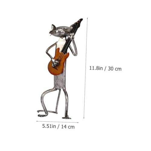 Statue chat guitare argentée : déco maison design et idée cadeau chic
