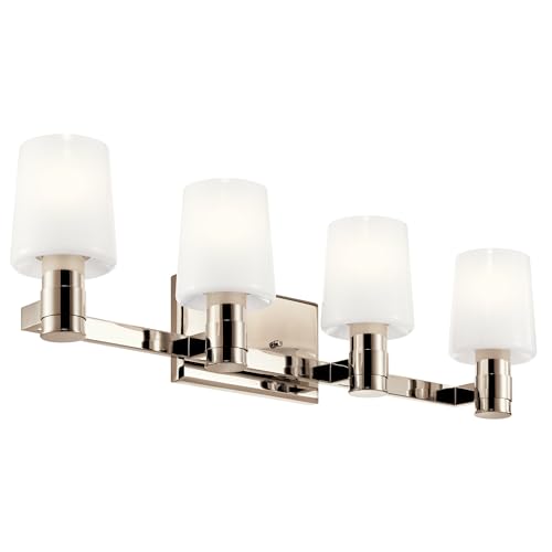 Image of Kichler Adani 4-Light Bathroom Vanity Light Fixture with Opal Glass in Polished Nickel, Modern Wall Mount Lighting Over Mirror for Bathroom (8.25 inch x 30 inch), 55177PN
