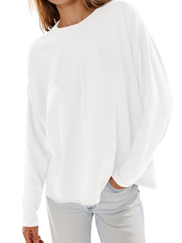 Yousify Womens Long Sleeve Oversized Tshirts Cotton Crewneck Casual Tunic Tops Trendy Loose Fit Basic Tees