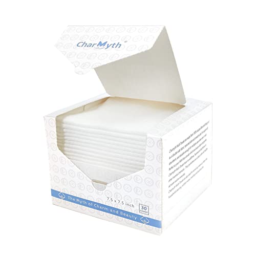Charmyth Disposable Face Towels 30 Count Extra Thick, Soft & Skin-Friendly Makeup Remover Wipes - Organic, Cruelty-Free, Degradable Dry Towels for Sensitive Skin