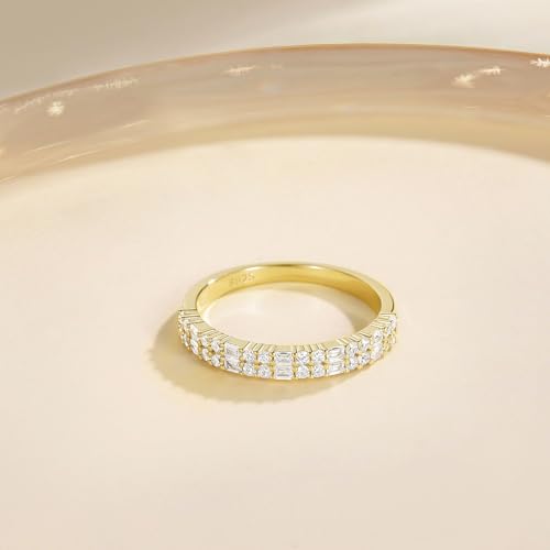 EAMTI 925 Sterling Silver Wedding Bands for Women Baguette Round Cubic Zirconia Stackable Promise Rings for Her Size 4-103