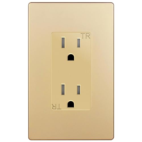 Image of ENERLITES Elite Series Decorator Receptacle Outlet Child Safe Tamper-Resistant, Self-Grounding, Residential Grade, 15A 125V, UL Listed, Wall Plate Included, 61501-TR-GDWP, Gold