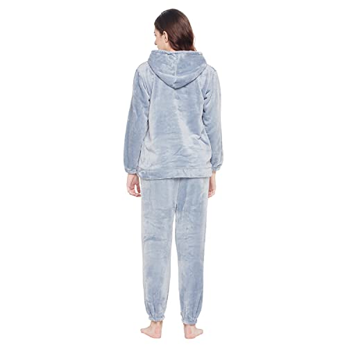Image of CAMEY Women Winter Full Sleeve Top and Pajama Pants Regular Fit Night Suit Hooded Top and Pyjama Set Ladies Night Dress (Free Size, Blue)