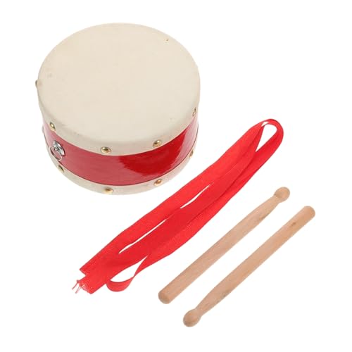 PRETYZOOM 羊皮小鼓 寸両面打楽器 軽量持ち運び可 ストラップ付きドラムスティック付属 初心者向け楽器 の音楽学習と演奏用 赤