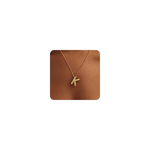 Inerney Gold Bubble Letter K Initial Necklace for Women Balloon Alphabet Pendant Charm Dainty Cute Trendy Minimalist Monogram Necklace Personalized A-Z Letter Jewelry Gift for Her