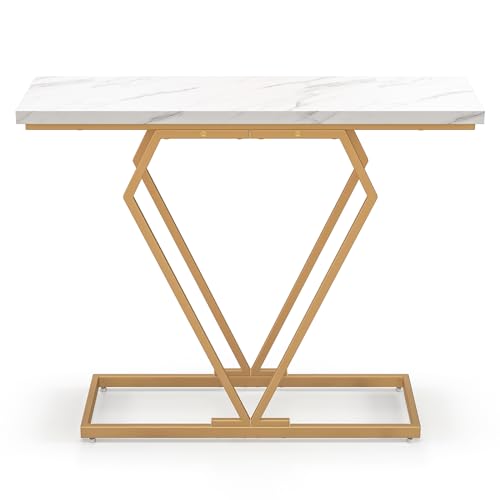 GIANTEX Table console d'entrée, 100 x 29,5 x 80 cm, surface en marbre artificiel et pieds métalliques, table étroite pour derrière le canapé, table d'exposition...