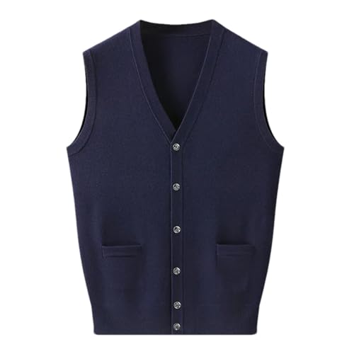 Men's Sleeveless Sweater Vest Fashion Solid Color V-Neck Button Down Knitted Cardigan Vest