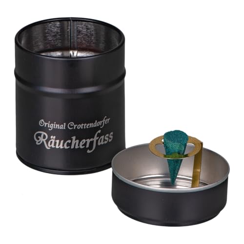 Crottendorfer Räucherfass mit Räucherkerzenhalter & 20 Räucherkerzen - Duft: Erzgebirgischer Weihnachtsduft - Größe der Räucherkerzen: M