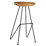 AUBRY GASPARD - Tabouret Bar Teck et Métal Elanga - Teck Recyclé - Pieds Métal - L35 x P39 x H79 cm - Livré Monté - Siège Confortable Design Industriel - Idéal Cuisine et Bar