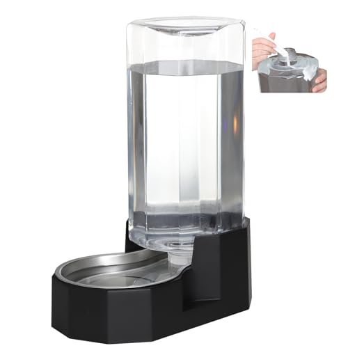 Sfozstra Large Dog Water Dispenser: 9L Automatic Black Water Feeder with Specialized Brush - Gravity Design for Multiple Pets in Garage Garden - Good for Spinal Health