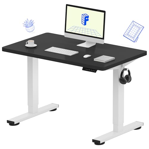 FLEXISPOT EN1 One-Piece Standing Desk, 40 x 24 Inches Large Height Adjustable Desk, Electric Sit Stand Desk Home Office Table Computer Workstation (White Frame + Black Desktop, 2 Packages)