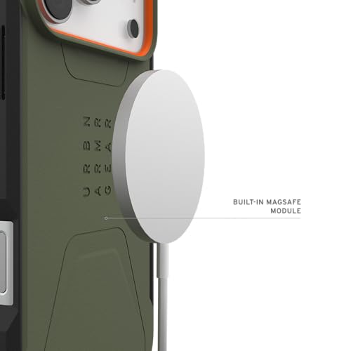 Image of Urban Armor Gear UAG Civilian Magnetic Compatible, Rugged Slim Sleek Shockproof Anti-Slip Military Grade Protective Case /Cover Designed for iPhone 17 Pro Max - Olive /Orange