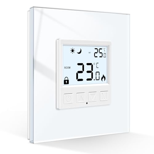 CNBINGO Thermostat Fussbodenheizung Raumthermostat Digital Unterputz für Wasser Boiler Thermostat Heizung Wandthermostat mit Glasrahmen, Weiß CNBINGO Thermostat Fussbodenheizung Raumthermostat Digital Unterputz für Wasser Boiler Thermostat Heizung Wandthermostat mit Glasrahmen, Weiß