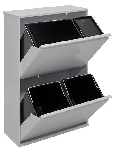 Arregui Basic CR602-B2 Cubo de Basura y Reciclaje de 4 Compartimentos | 23+11+17+17 L (68 L) | con Cubetas para Envases y Orgánico | Cubos de Basura de Cocina | Contenedores de Reciclaje | gris
