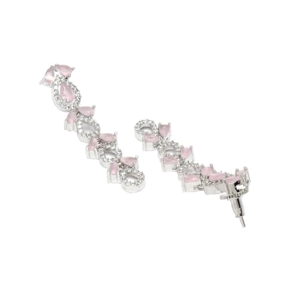 ZENEME Rhodium-Plated Silver Toned Leaf American Diamond Studded Long Necklace Earrings Jewellery Set for Girls and Women - Image 8